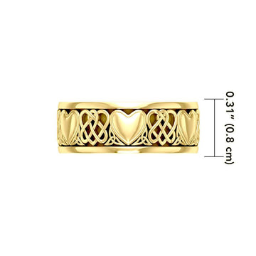 Celtic Knotwork 14K Yellow Gold Heart Spinner Ring GTR3644 - Jewelry
